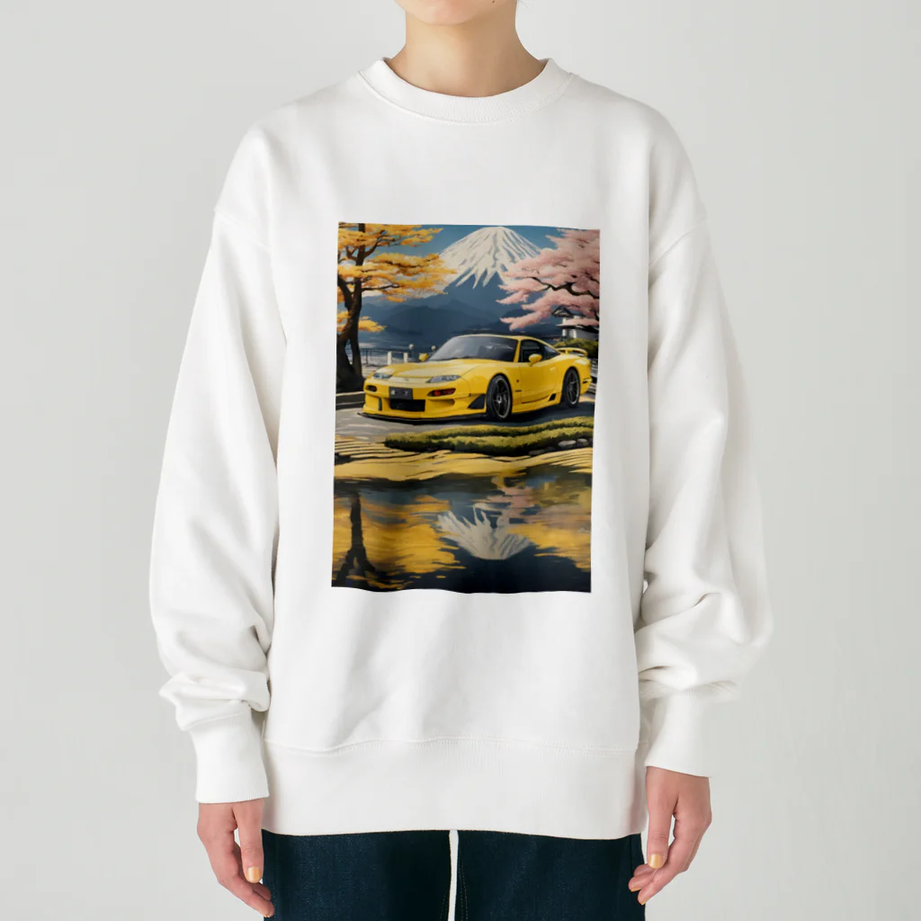 JapanCarStyleの黄色いスポーツカーと日本の風景3 Heavyweight Crew Neck Sweatshirt