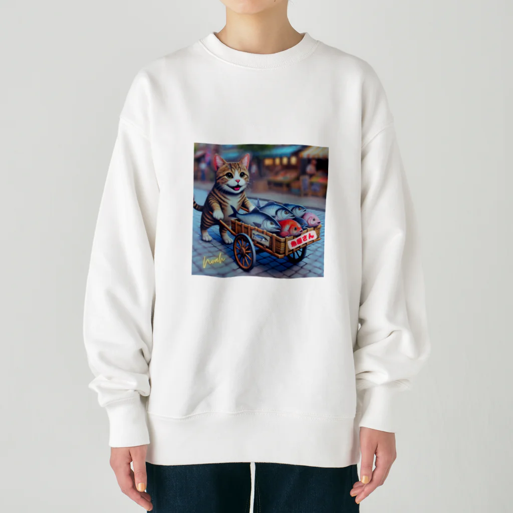 NaturalCanvasの猫の魚屋さん Heavyweight Crew Neck Sweatshirt