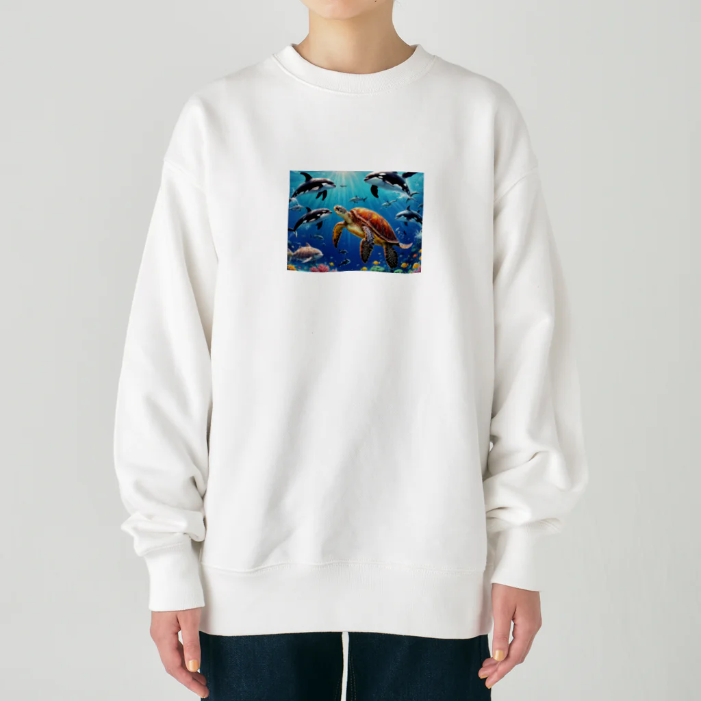 ねむねこのお店のかめ　シャチ　イルカ Heavyweight Crew Neck Sweatshirt