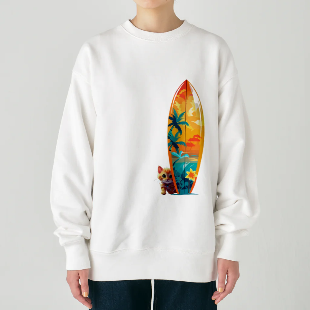 Mellow-Skyのひょっこり猫サーファー Heavyweight Crew Neck Sweatshirt