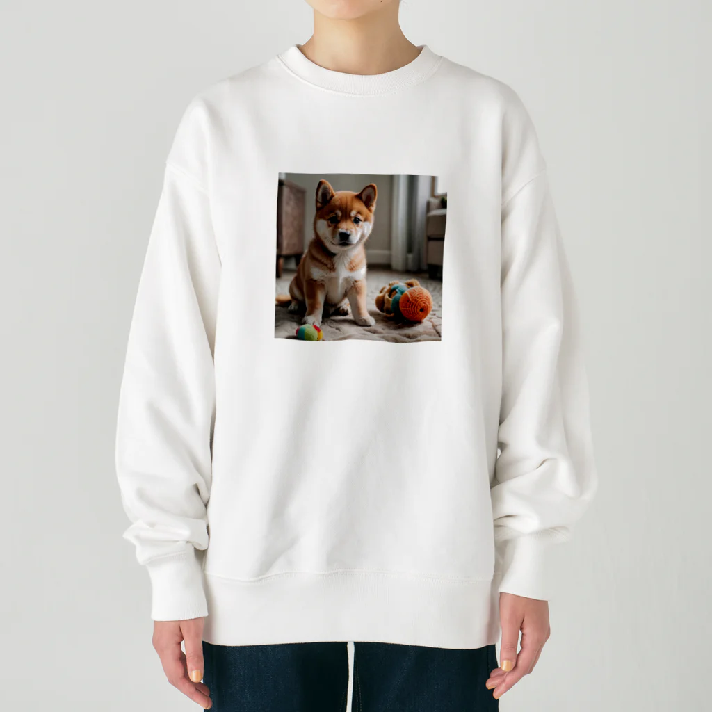 kaerinofficeの柴犬のかわいい幼子が写真の中央にいる。 Heavyweight Crew Neck Sweatshirt