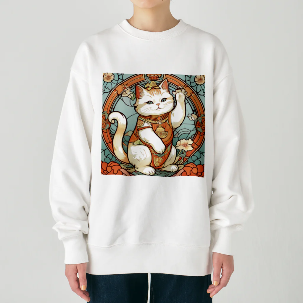 ゆまちゃんの開運雑貨屋さんの集客用子招き猫 Heavyweight Crew Neck Sweatshirt