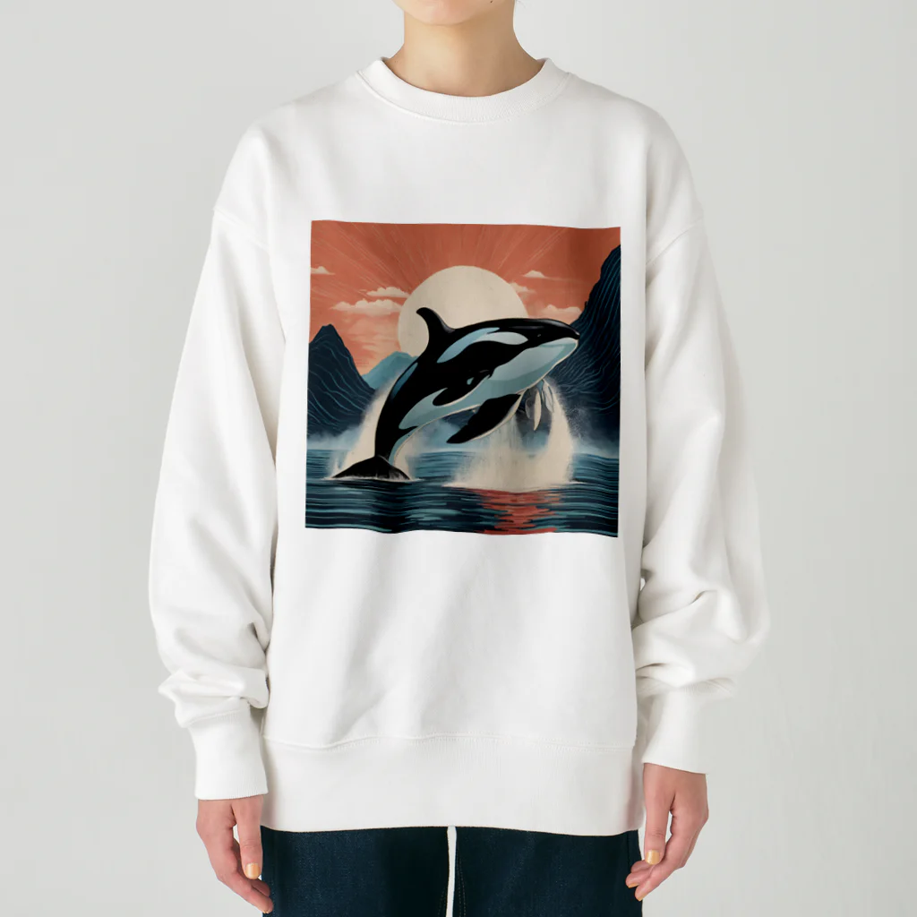 はちみつあめの夕日のシャチ Heavyweight Crew Neck Sweatshirt