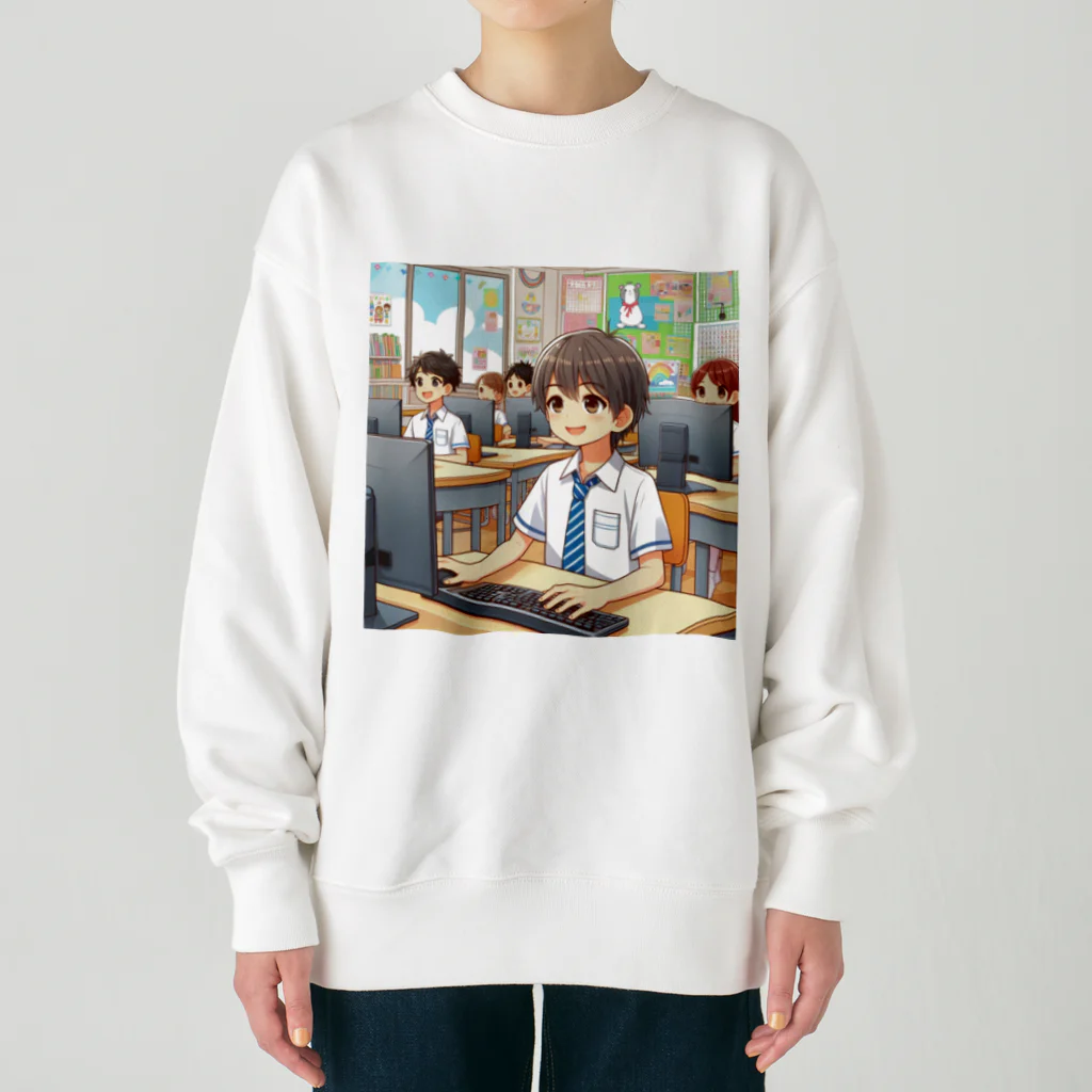 可愛い男の子イラスト販売所　By,keicyanの男の子　中学1年生　パソコン部 Heavyweight Crew Neck Sweatshirt