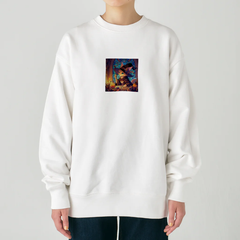 nico251の魔法の杖を持った猫 Heavyweight Crew Neck Sweatshirt