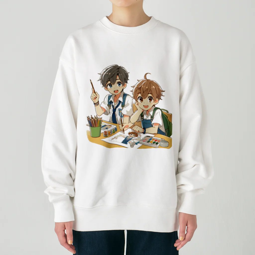 可愛い男の子イラスト販売所　By,keicyanの男の子　中学1年生　美術部 Heavyweight Crew Neck Sweatshirt