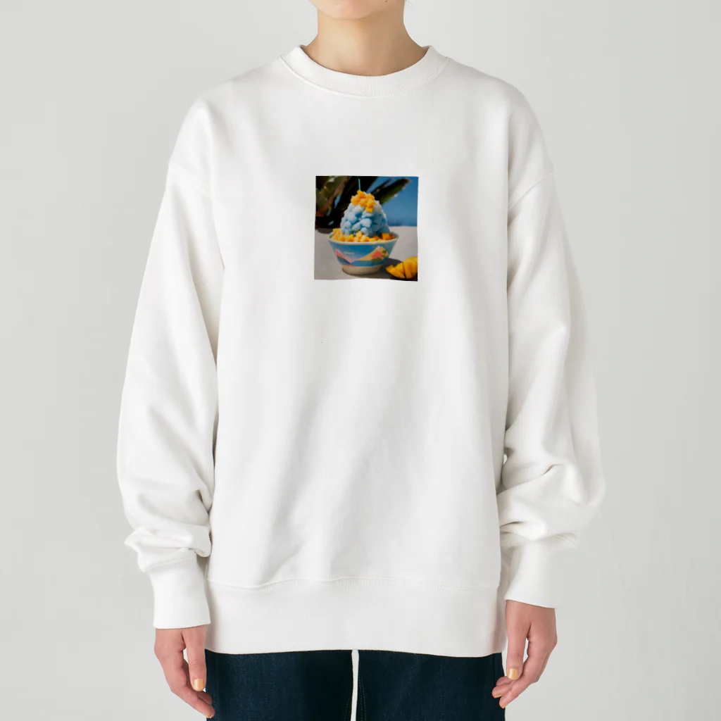 かるるんショップのかき氷シリーズ　ブルーハワイとマンゴー Heavyweight Crew Neck Sweatshirt