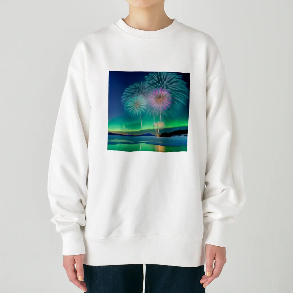 chan-takehaniのオーロラと花火の競演 Heavyweight Crew Neck Sweatshirt