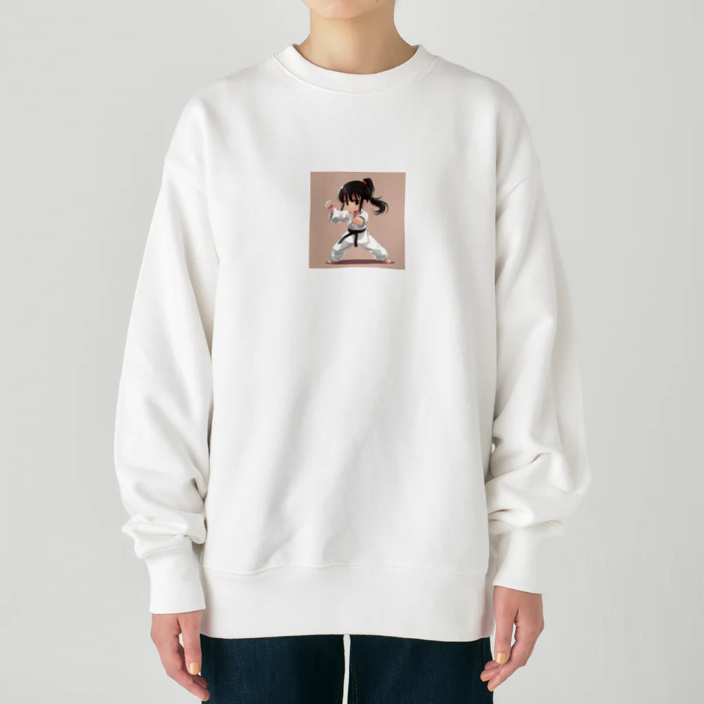 波にのるくまたんショップ62号店81番通りの空手をしている女の子 Heavyweight Crew Neck Sweatshirt