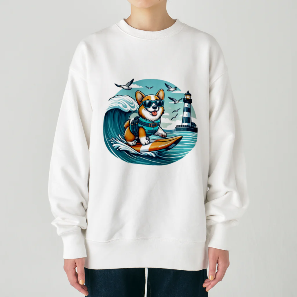 コーギーハウス〜ときどき柴・猫〜のサーファーコーギー Heavyweight Crew Neck Sweatshirt