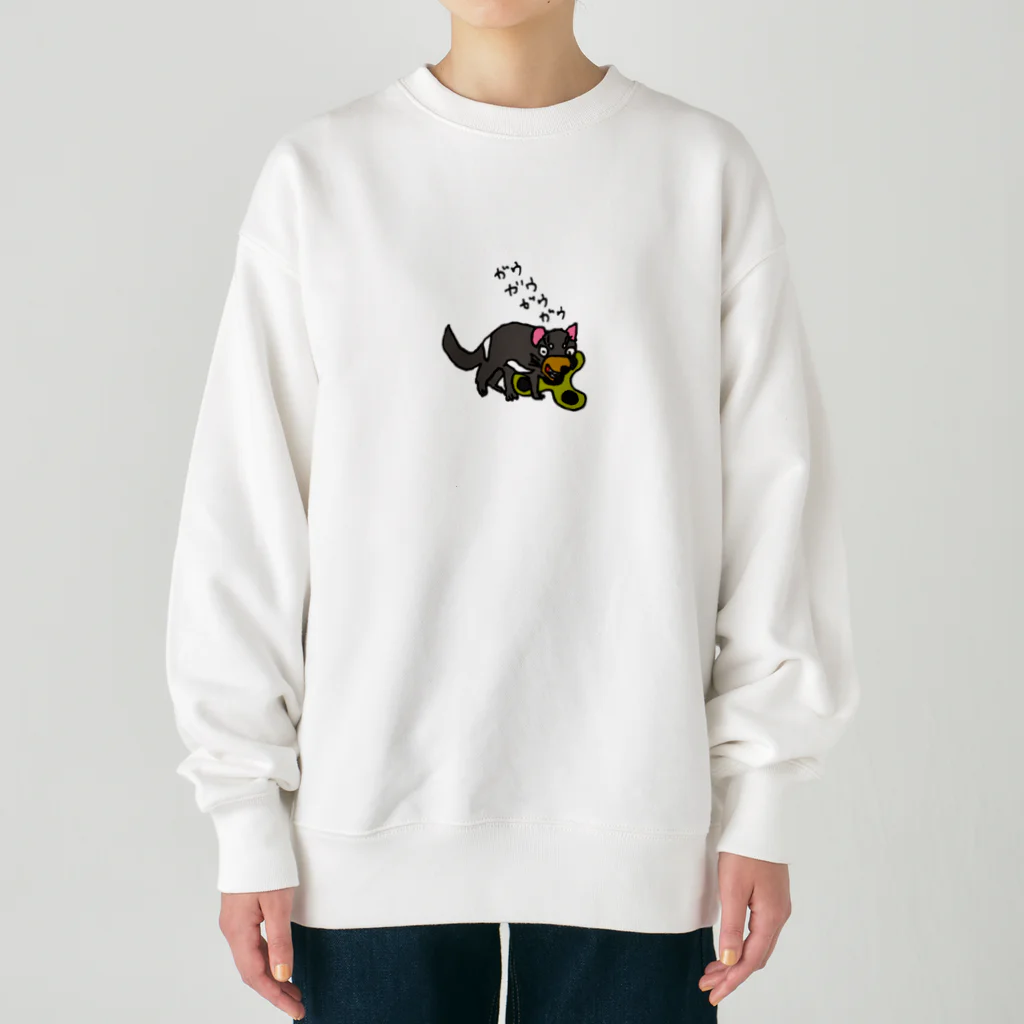 完熟トマト新聞のタスマニアデビルは死んだものを食べる Heavyweight Crew Neck Sweatshirt
