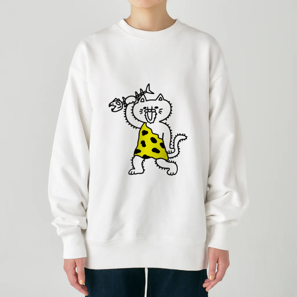 モリチエコのにゃんザピテクス　単体　原始猫 Heavyweight Crew Neck Sweatshirt