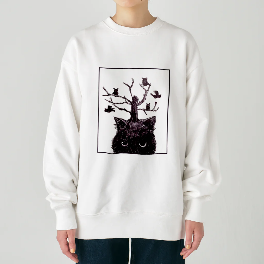 ブティック萌の猫とフクロウ Heavyweight Crew Neck Sweatshirt