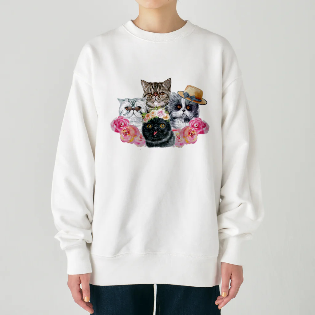 SANKAKU DESIGN STOREの仲良し！ぺちゃかわ猫ちゃんたちのバカンス。 Heavyweight Crew Neck Sweatshirt