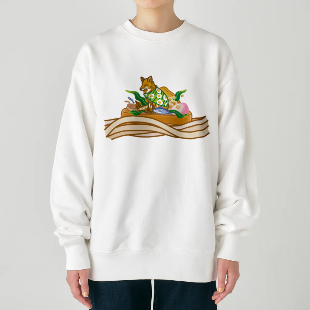 ハナドリカ SUZURI店のきつねうどん Heavyweight Crew Neck Sweatshirt