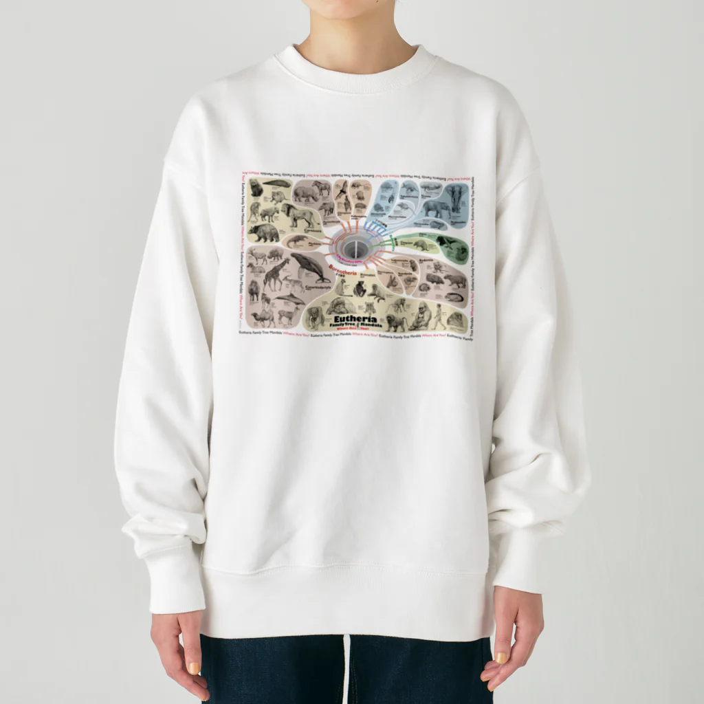 キウイラボの系統樹マンダラ【真獣類編】オリジナルグッズ Heavyweight Crew Neck Sweatshirt