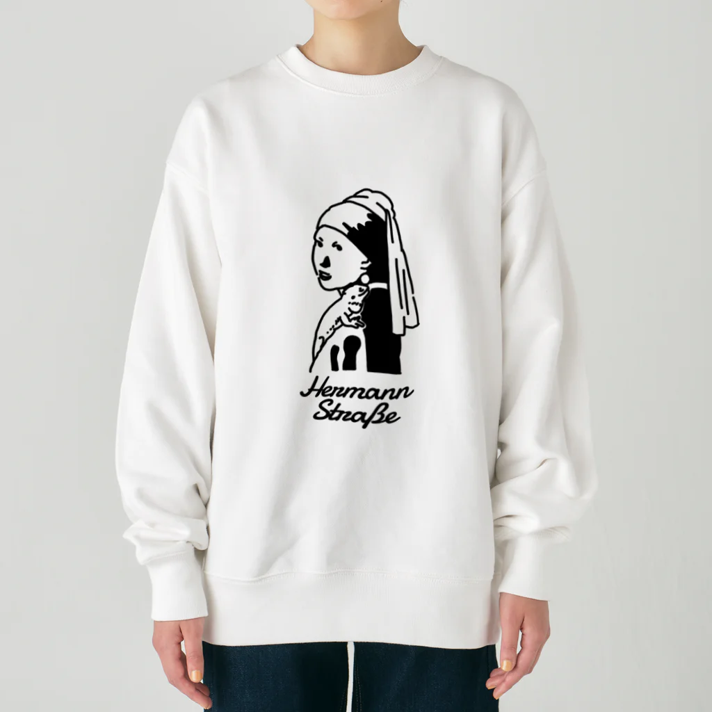 HermannStrasseのイラスト絵画：フェルメールとフトアゴヒゲトカゲ Heavyweight Crew Neck Sweatshirt