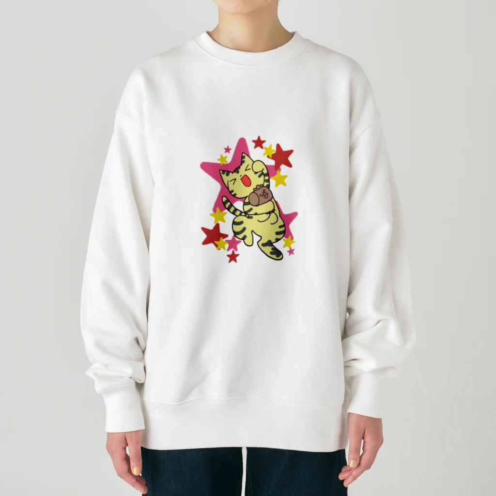 ヘーゼル色のどんぐりまなこの打出の小槌をぶん回して踊る招き猫(とら)星 Heavyweight Crew Neck Sweatshirt