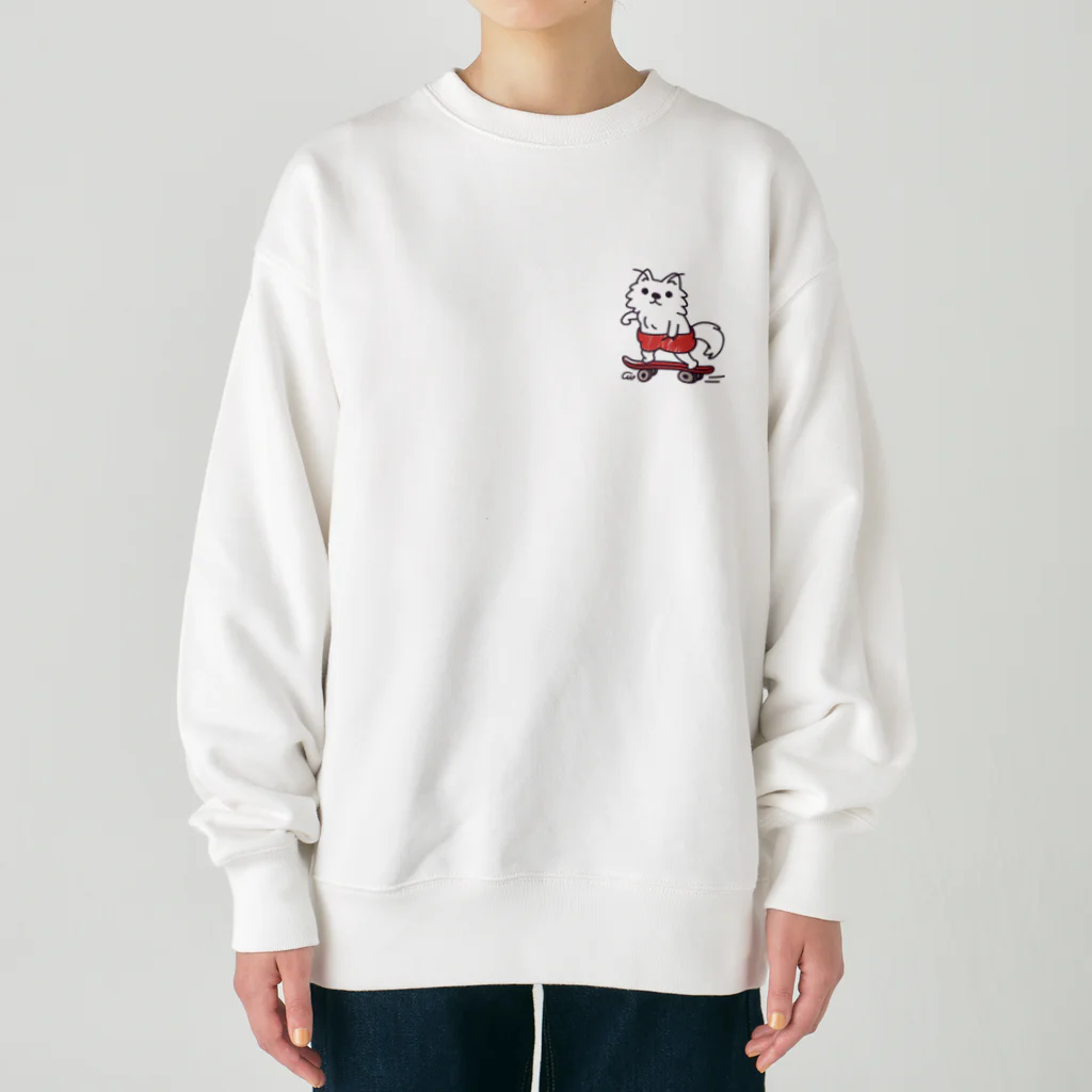 イラスト MONYAAT のワンポイント 赤ぱんポメラのスケボー Heavyweight Crew Neck Sweatshirt