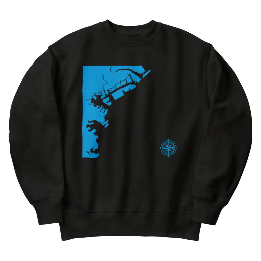 cuuyabowの横浜港海岸Map / Blue Land Heavyweight Crew Neck Sweatshirt