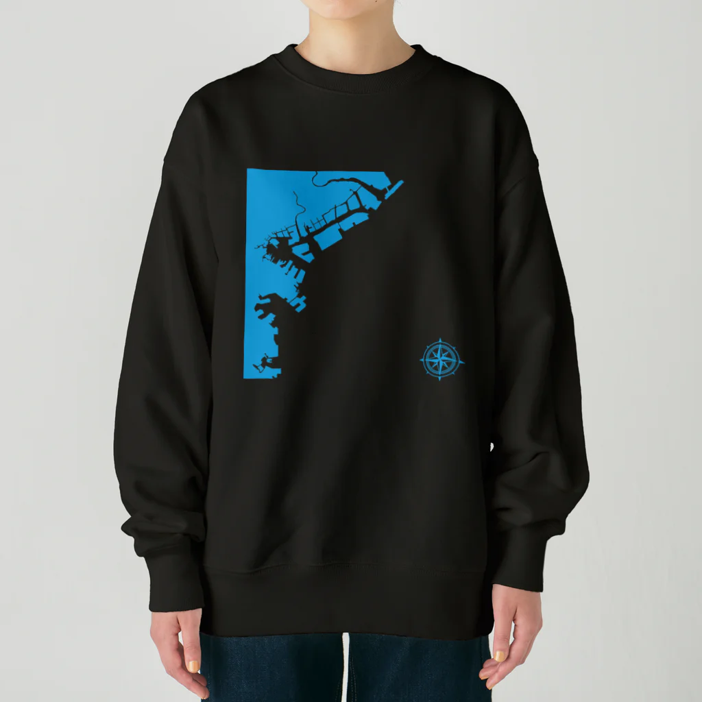 cuuyabowの横浜港海岸Map / Blue Land Heavyweight Crew Neck Sweatshirt