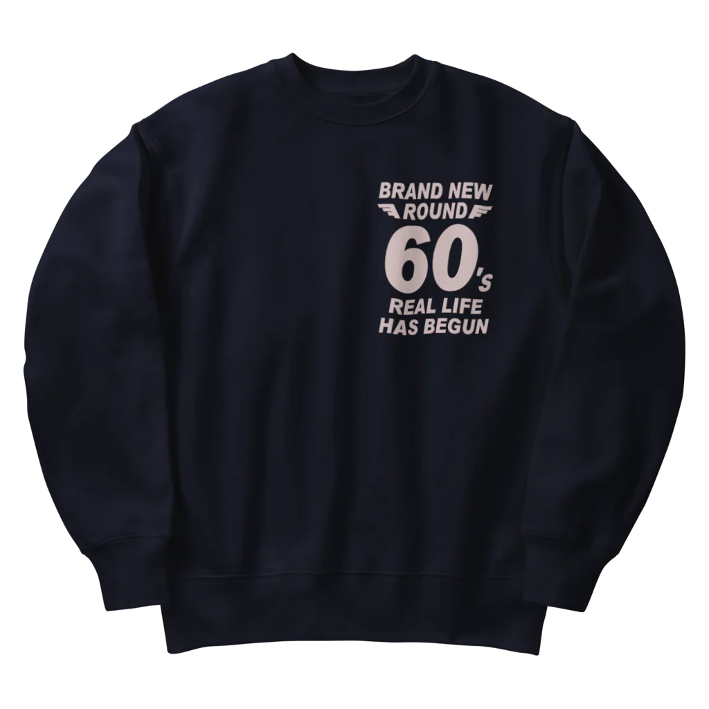 キッズモード某の還暦＆アラ還を軽やかにすごすロゴ(羽付きバックptバージョン)濃色用 Heavyweight Crew Neck Sweatshirt