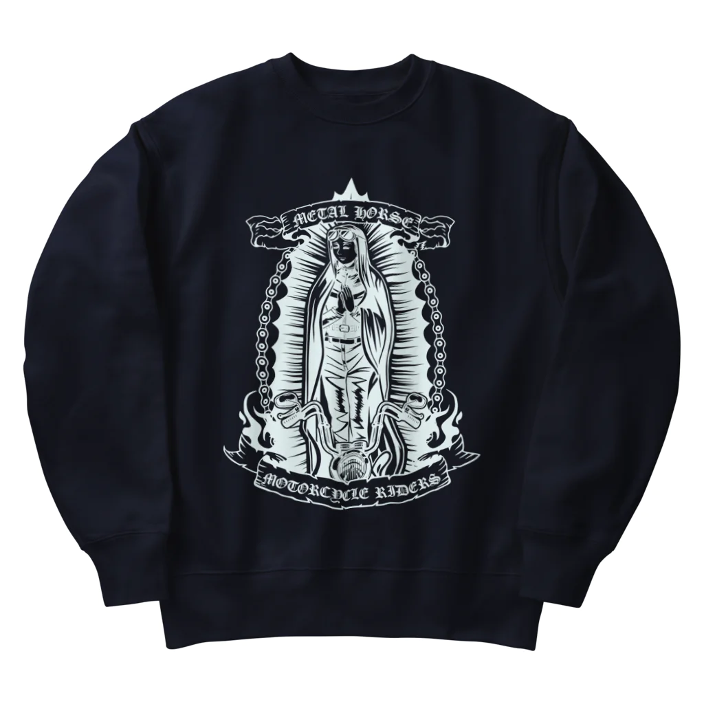 METAL HORSE 金属の馬のMETAL HORSE バイカーマリア ホワイト Heavyweight Crew Neck Sweatshirt