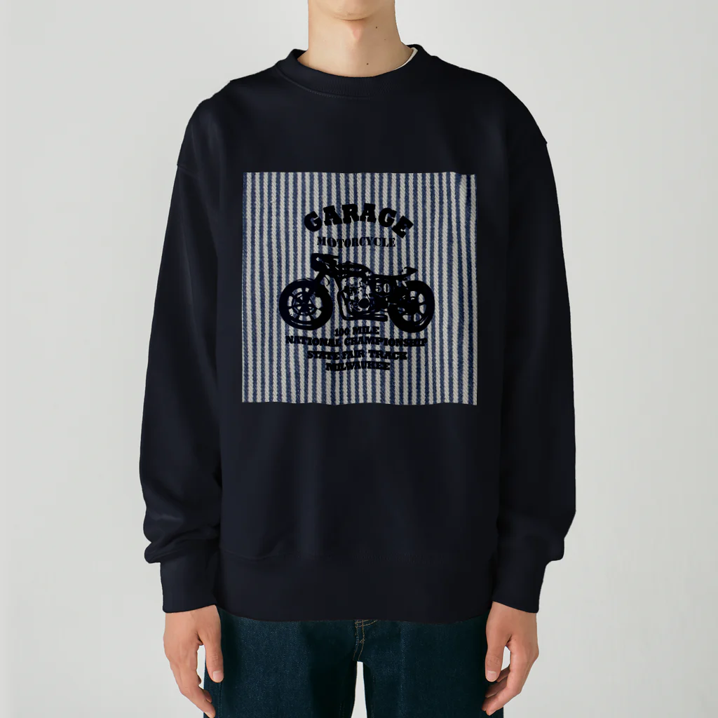 キッズモード某の武骨なバイクデザイン(ヒッコリー) Heavyweight Crew Neck Sweatshirt