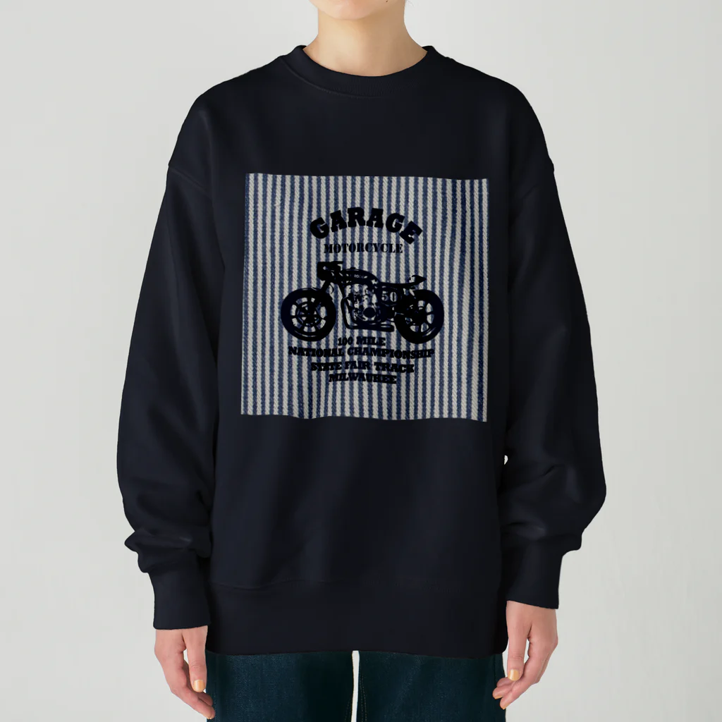 キッズモード某の武骨なバイクデザイン(ヒッコリー) Heavyweight Crew Neck Sweatshirt