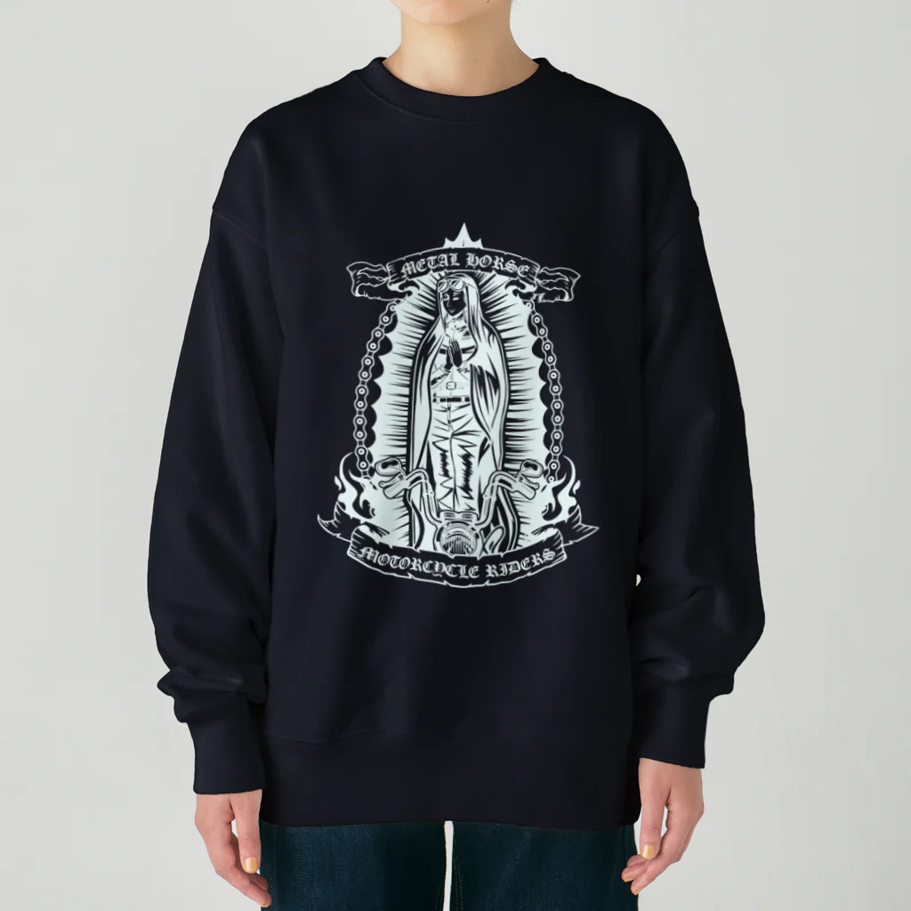 METAL HORSE 金属の馬のMETAL HORSE バイカーマリア ホワイト Heavyweight Crew Neck Sweatshirt