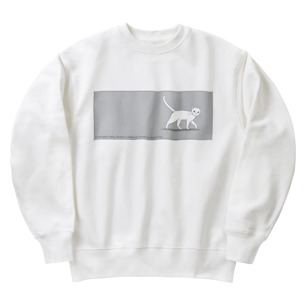 ハナイとトンの猫が目の前を横切った（白猫） Heavyweight Crew Neck Sweatshirt