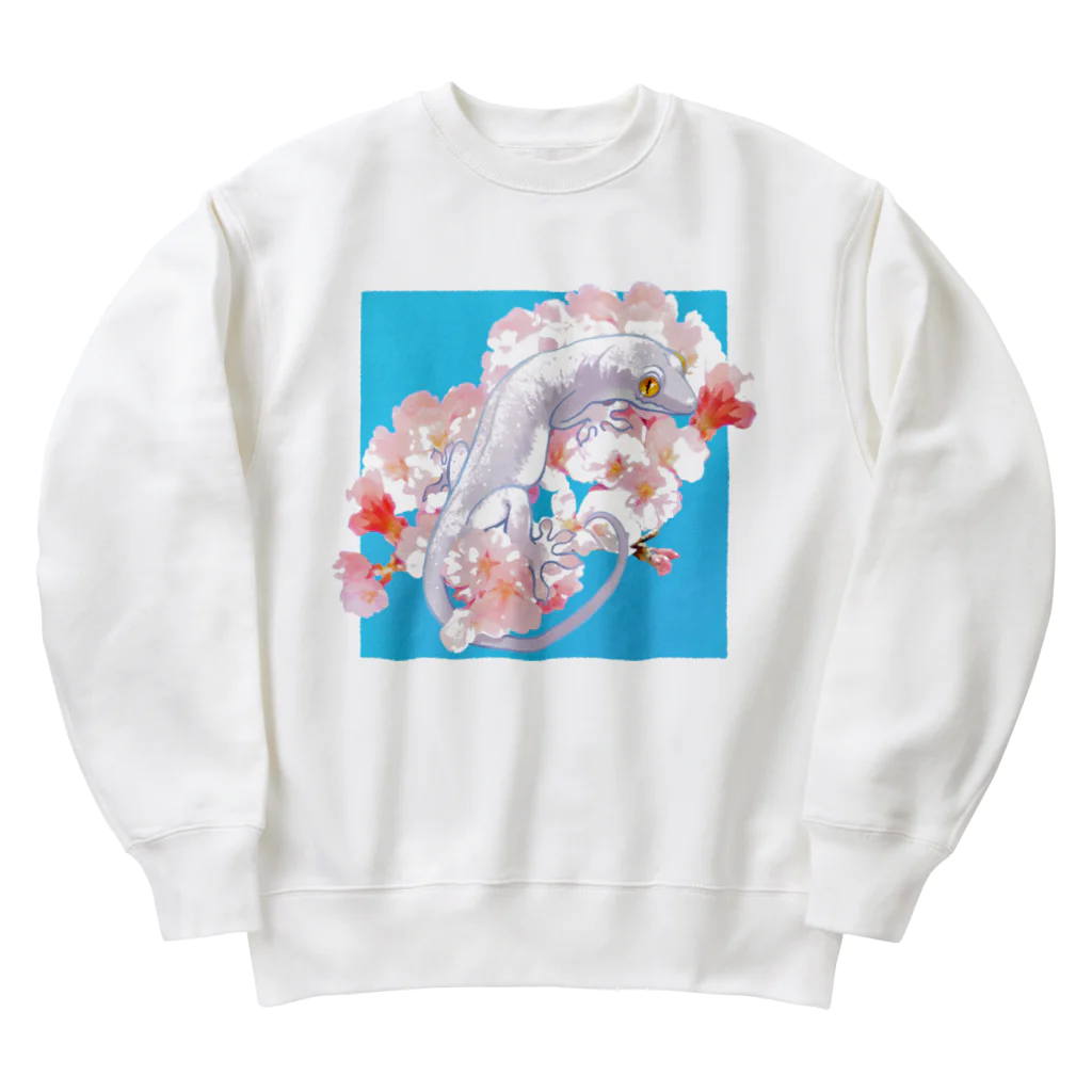 おにぎり屋の春待ち桜とニホンヤモリ Heavyweight Crew Neck Sweatshirt