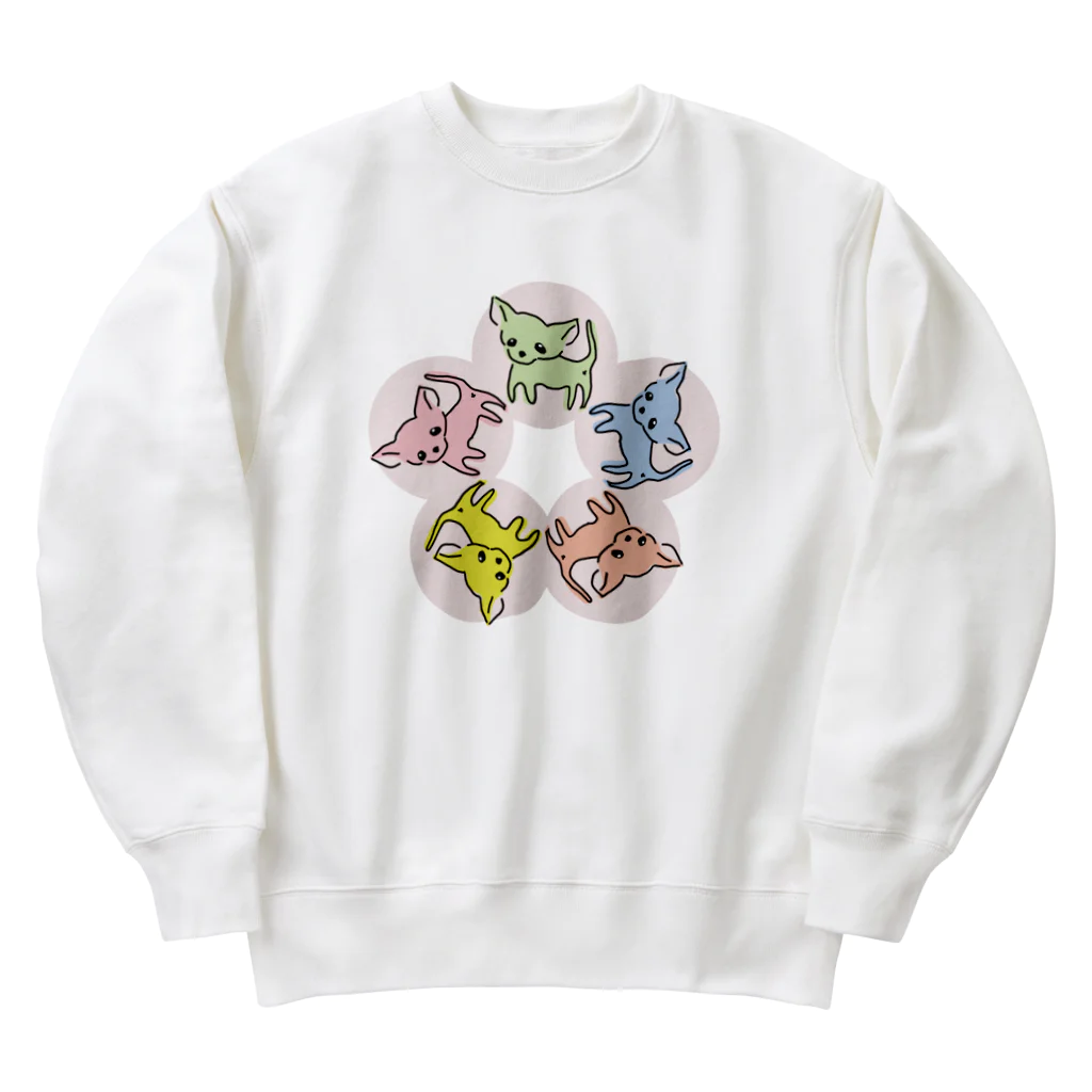 akane_art（茜音工房）のゆるチワワ（フラワーサークル） Heavyweight Crew Neck Sweatshirt