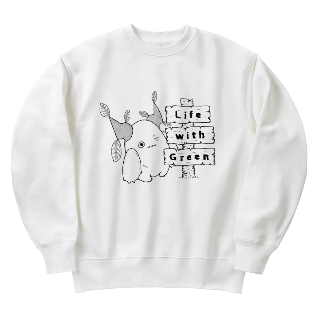 Nomi(shop-I＊iro-)の不思議生物クルビーとLife with Green【黒】 Heavyweight Crew Neck Sweatshirt