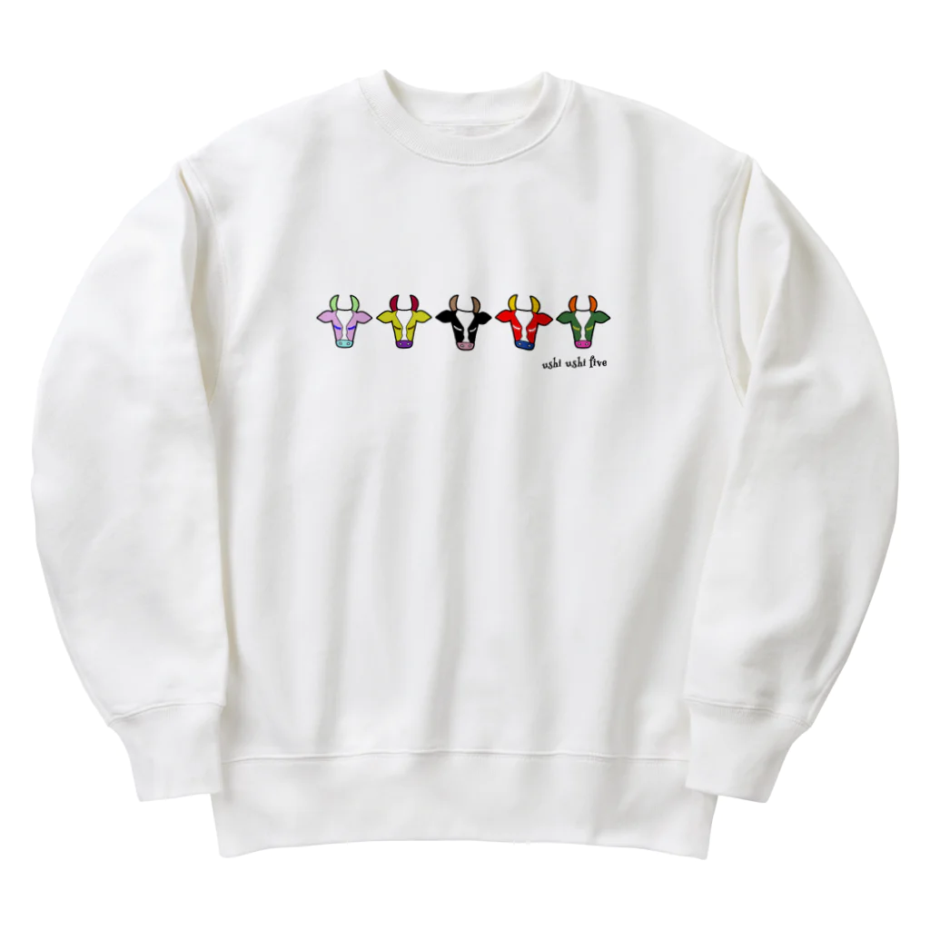 ネナロコのウシウシファイブ／白 Heavyweight Crew Neck Sweatshirt