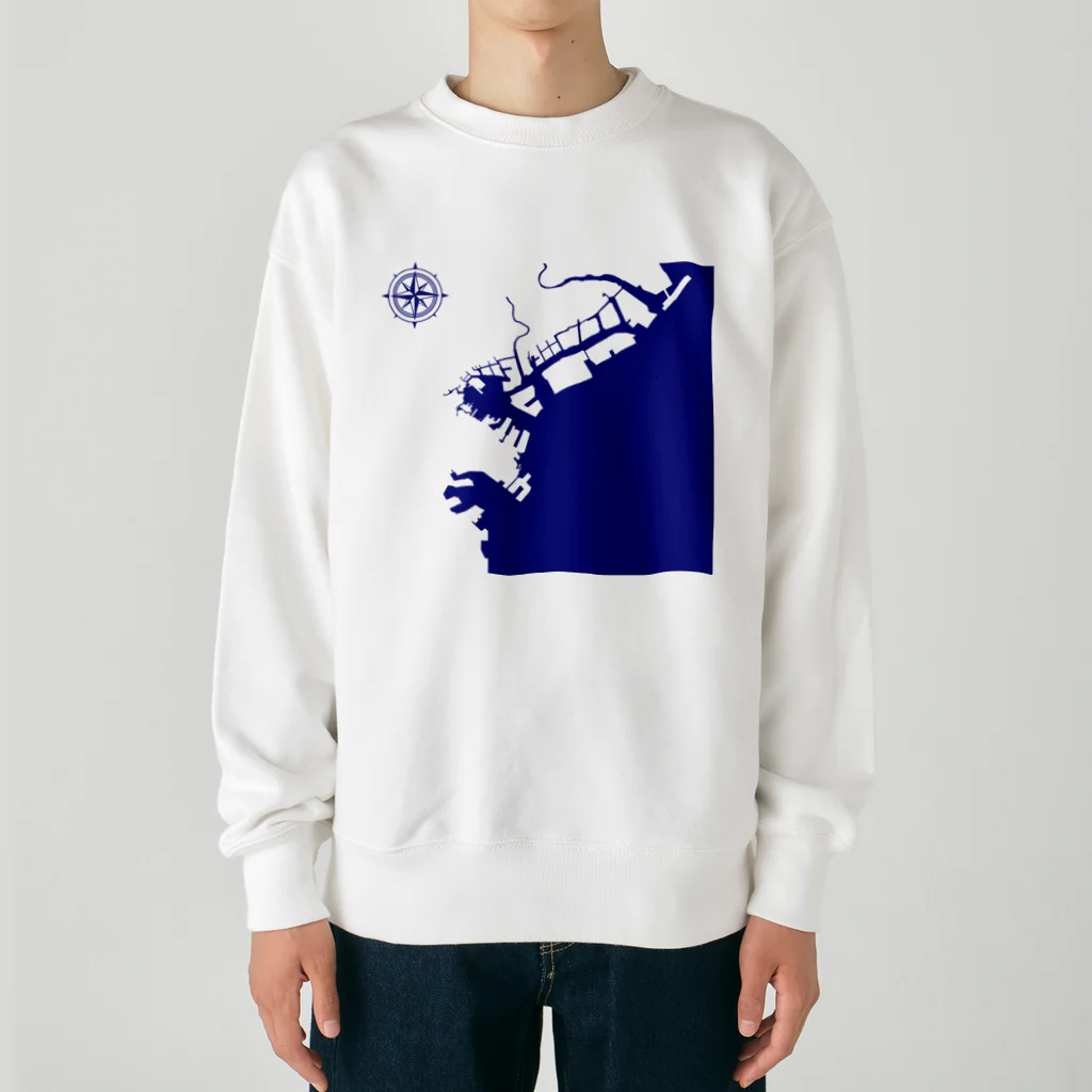 cuuyabowの横浜港海岸Map / Navy Ocean Heavyweight Crew Neck Sweatshirt