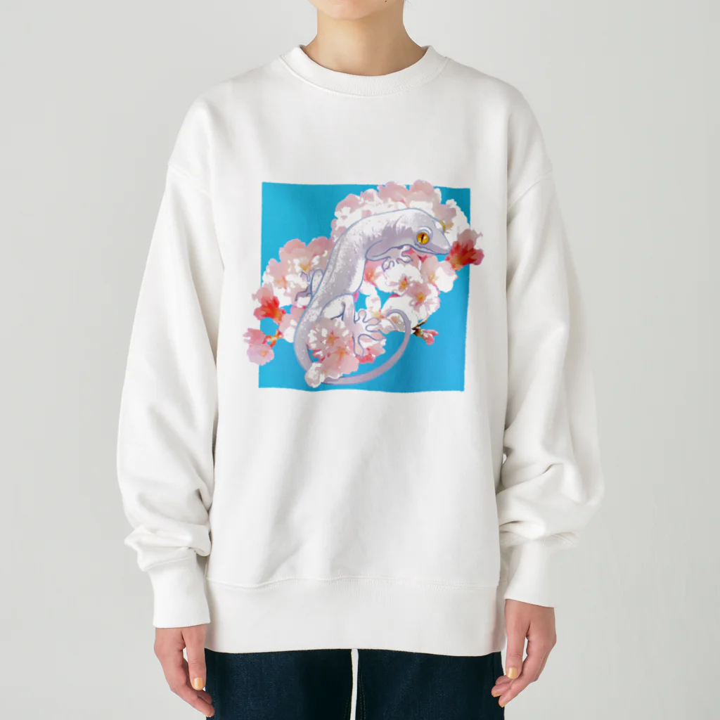 おにぎり屋の春待ち桜とニホンヤモリ Heavyweight Crew Neck Sweatshirt