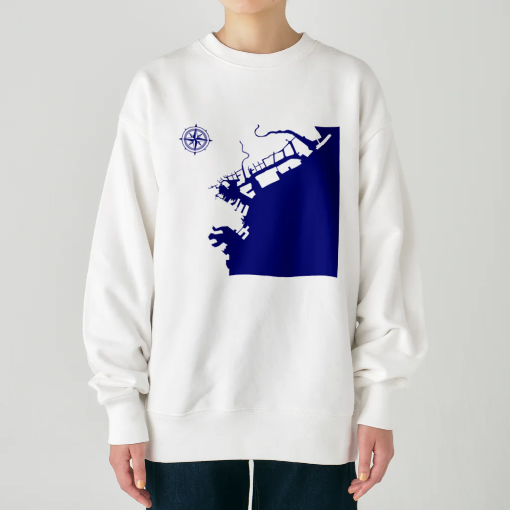 cuuyabowの横浜港海岸Map / Navy Ocean Heavyweight Crew Neck Sweatshirt