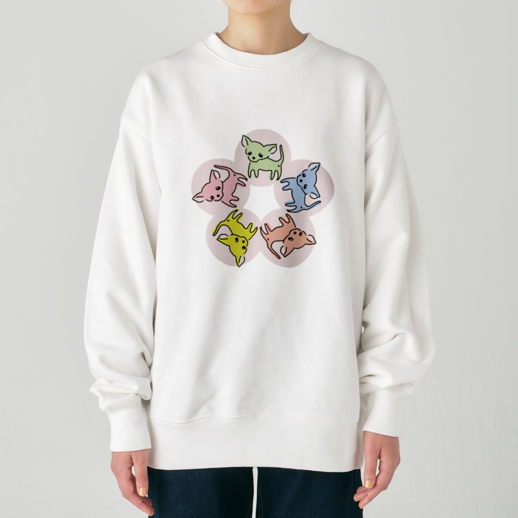 akane_art（茜音工房）のゆるチワワ（フラワーサークル） Heavyweight Crew Neck Sweatshirt