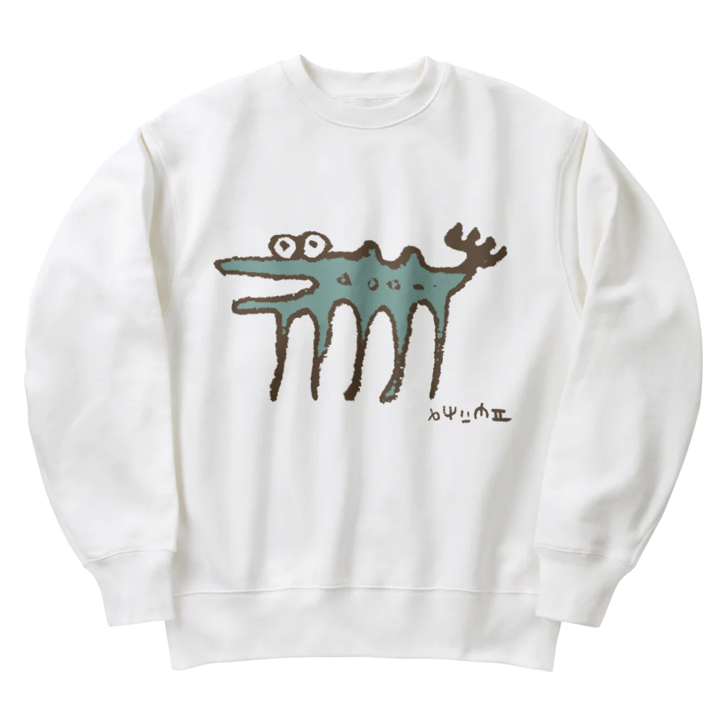 てら ねこグッズの伝説の謎の変な生物。茶×青 Heavyweight Crew Neck Sweatshirt