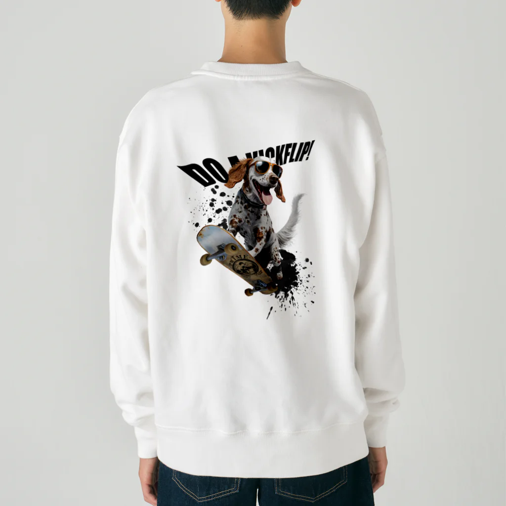 -BRIGHTS-のスケボー犬のDO A KICKFLIP!!ブラック Heavyweight Crew Neck Sweatshirt