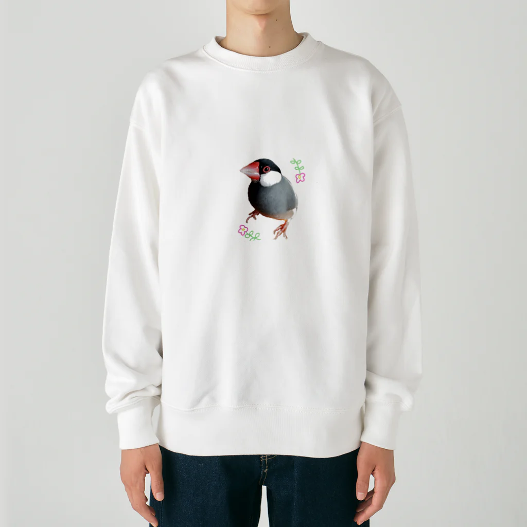 harupink🌸ペット似顔絵illustのFLOWER文鳥さん Heavyweight Crew Neck Sweatshirt