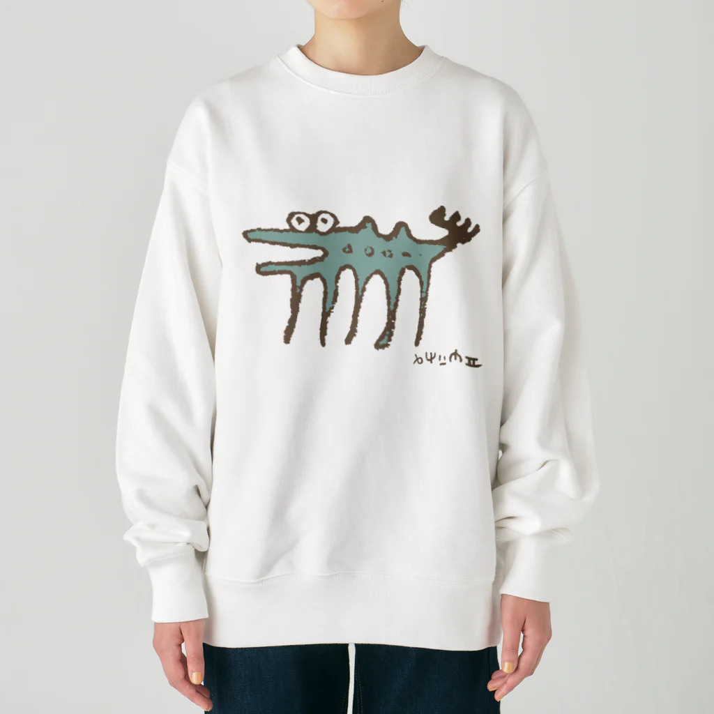 てら ねこグッズの伝説の謎の変な生物。茶×青 Heavyweight Crew Neck Sweatshirt