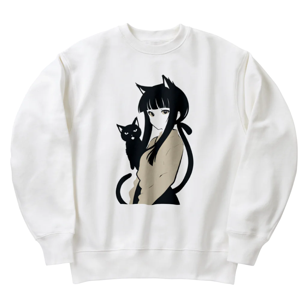 ChamarelliArtの黒猫の少女 Heavyweight Crew Neck Sweatshirt