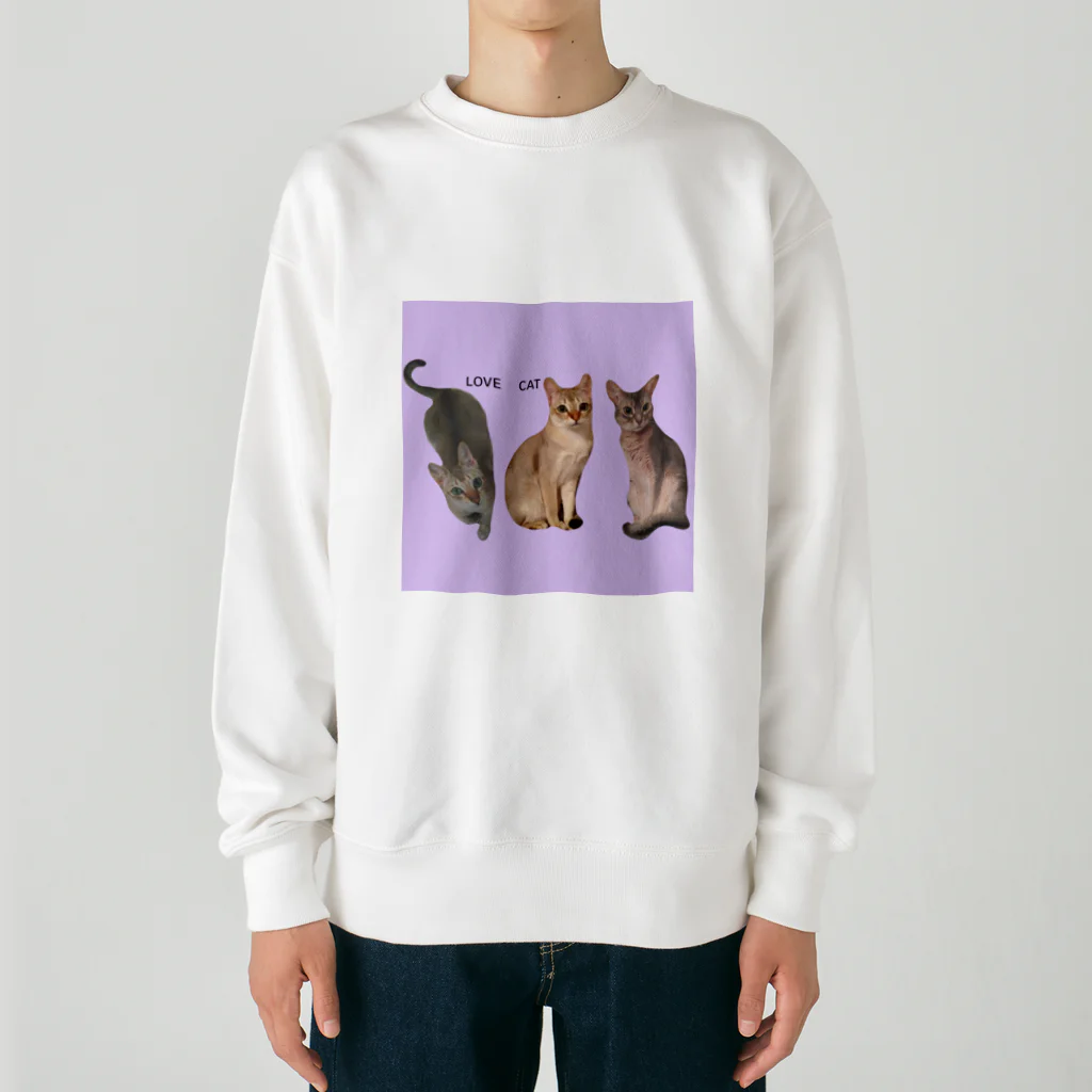 harupink🌸ペット似顔絵illustのLOVE  CAT シンガプーラ&アビシニアン Heavyweight Crew Neck Sweatshirt