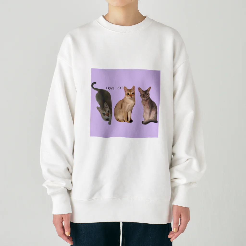 harupink🌸ペット似顔絵illustのLOVE  CAT シンガプーラ&アビシニアン Heavyweight Crew Neck Sweatshirt