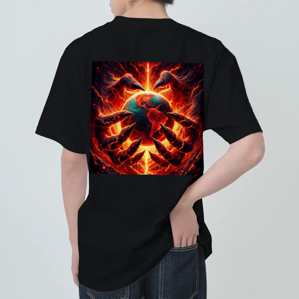 カビゴン商店の邪悪な炎を放つ巨大な悪魔の姿 ヘビーウェイトTシャツ