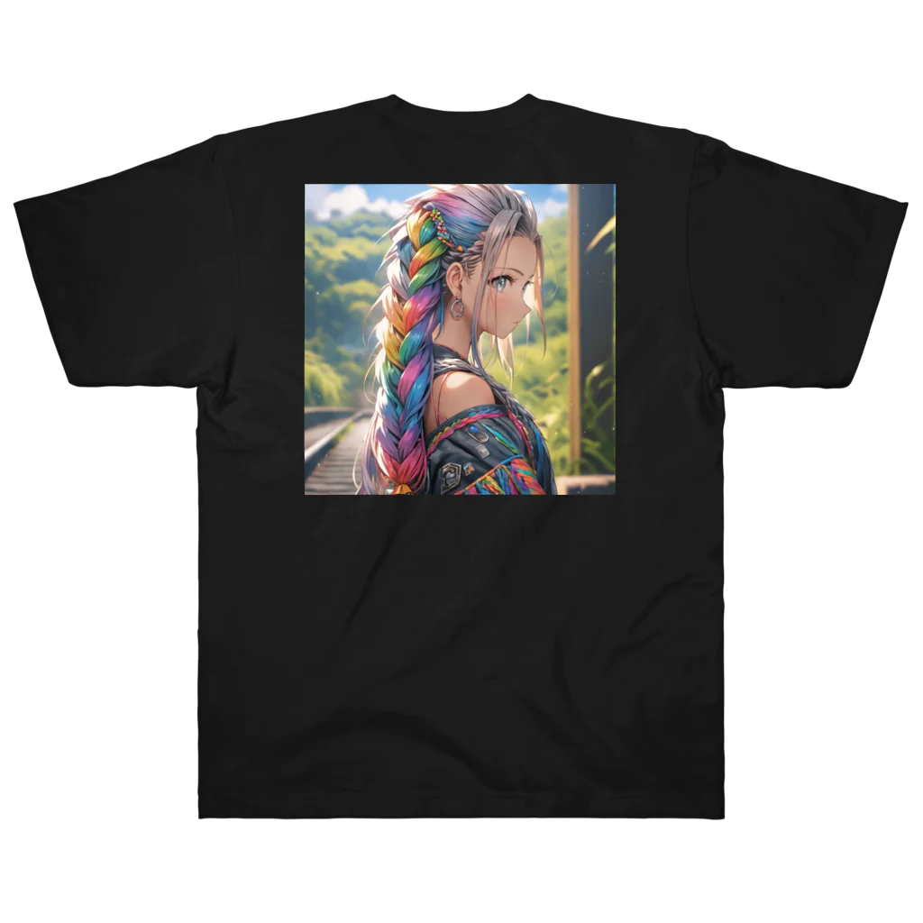 かわいい娘ショップのカラフルヘアー少女 Heavyweight T-Shirt