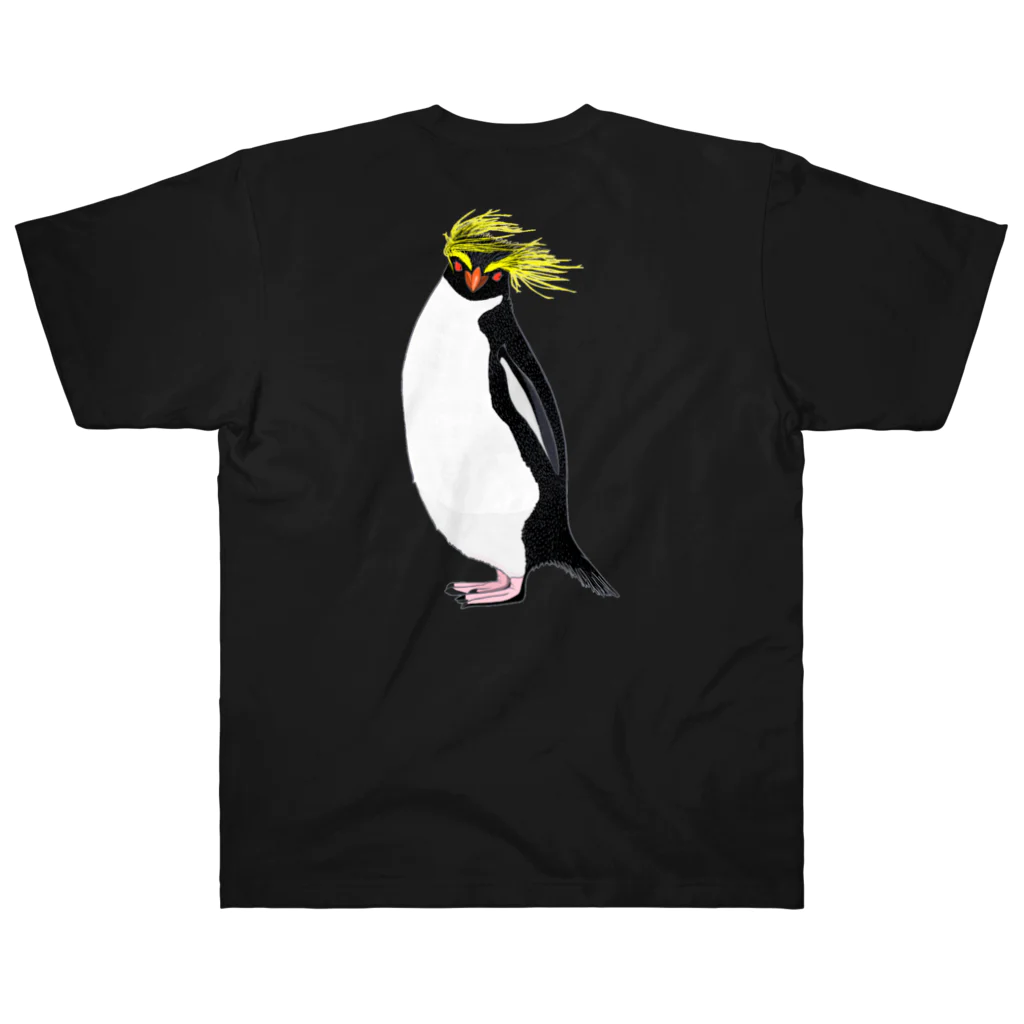 LalaHangeulの風に吹かれるイワトビペンギンさん(文字無しバージョン) バックプリント Heavyweight T-Shirt