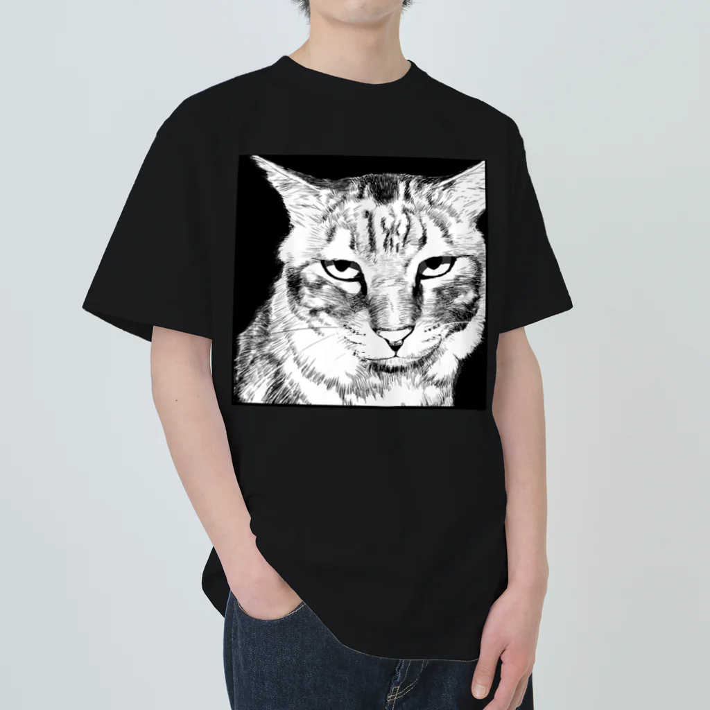 MATSUショップのじとっとした目で見つめる猫　不透明 ヘビーウェイトTシャツ